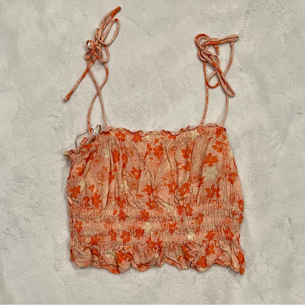 Stolen Hearts Pink & Orange Floral Tie Tank Top Size S